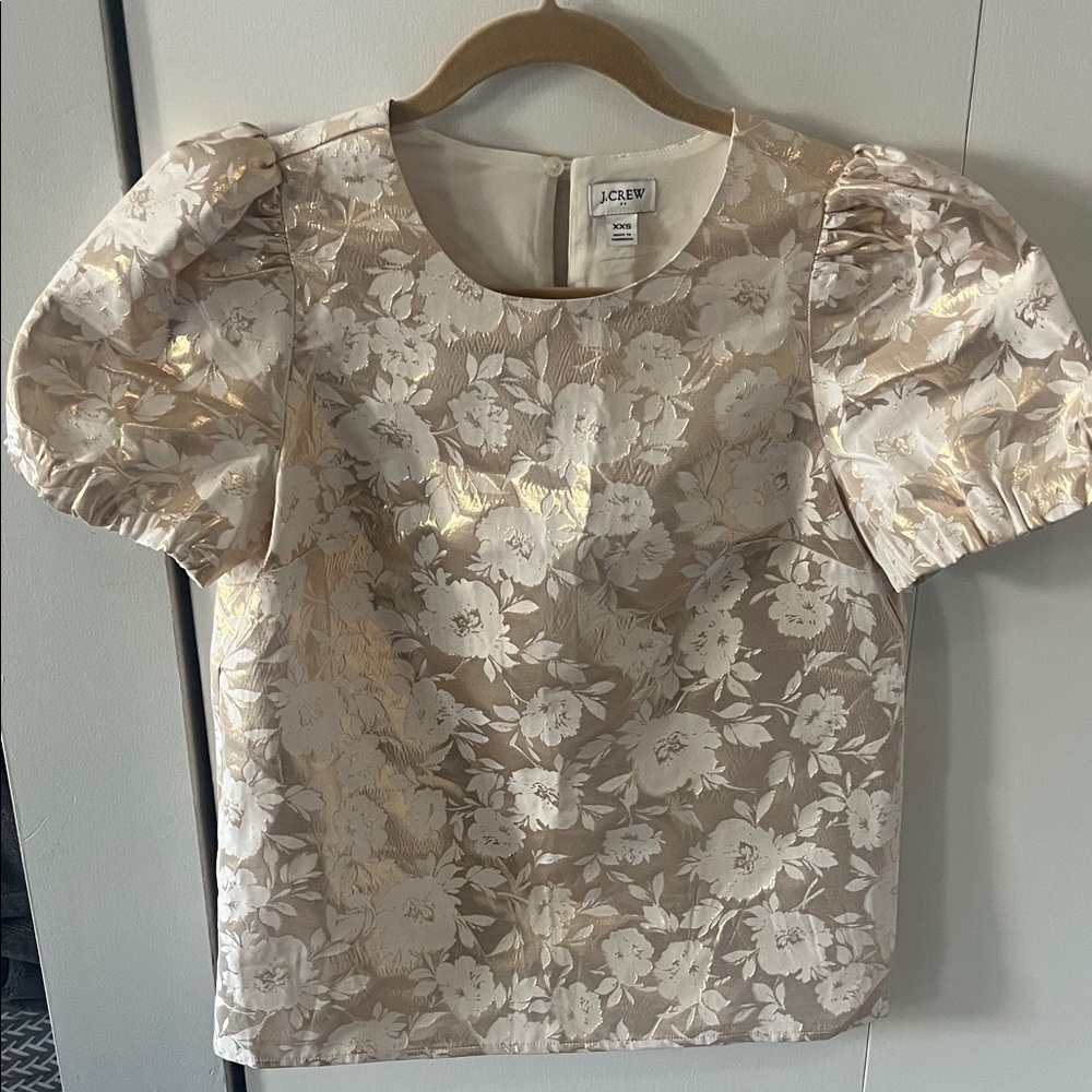 J. Crew Gold Floral Puff Sleeve Top